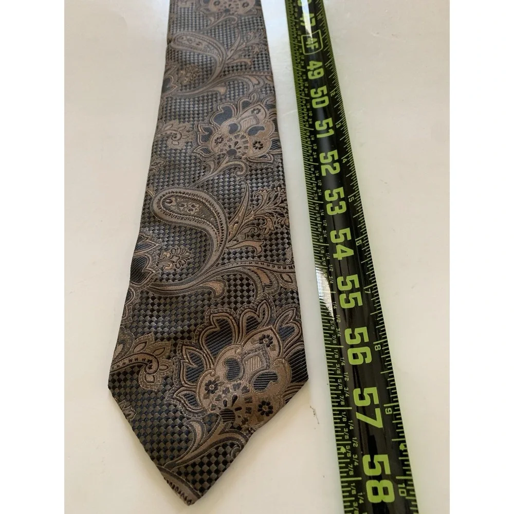 XMI Platinum Italian Silk Tie Men Brown Paisley Floral Jacquard Necktie 58